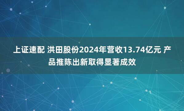 上证速配 洪田股份2024年营收13.74亿元 产品推陈出新取得显著成效